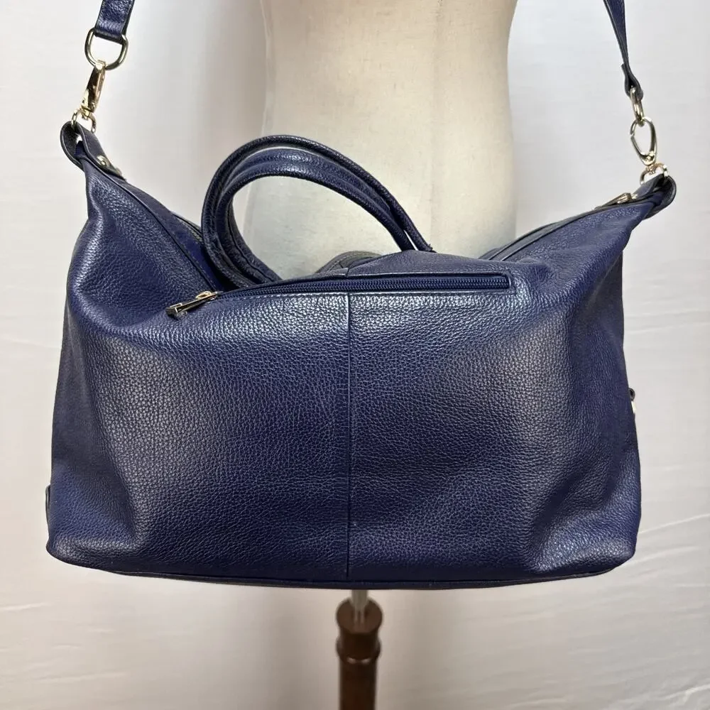 Ora Delphine Adele Satchel Bag Crossbody‎ Purse Royal Blue Pebbled Leather